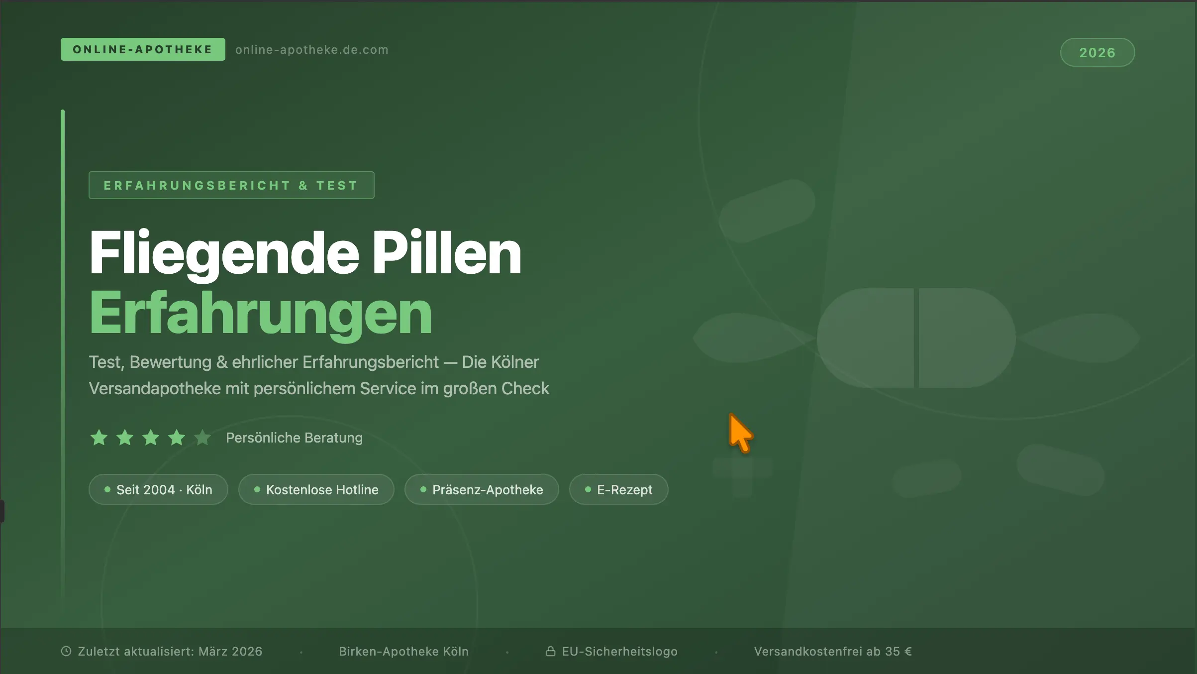 Fliegende Pillen Erfahrungen img Fliegende Pillen Erfahrungen 2026 – Test der Versandapotheke aus Köln mit persönlicher Beratung